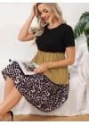 Kadın Leopar Detay üç Parça Viskon Elbise