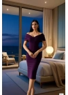 Kadın Madonna Yaka Dalgıç Kumaş Midi Boy Elbise