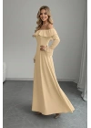 Kadın Madonna Yaka Fırfır Detay Uzun Kollu Krep Kumaş Elbise