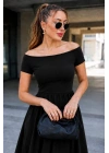 Kadın Madonna Yaka Kısa Kollu Kısa Janjan Krep Elbise