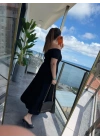 Kadın Madonna Yaka Midi Boy Modal Elbise