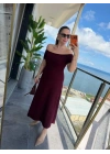 Kadın Madonna Yaka Midi Boy Modal Elbise