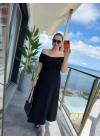 Kadın Madonna Yaka Midi Boy Modal Elbise