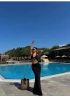Kadın Mayo Kumaş Bağlamalı Crop Ve Maxi Boy Etek Ikili Takım