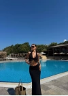 Kadın Mayo Kumaş Bağlamalı Crop Ve Maxi Boy Etek Ikili Takım