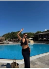 Kadın Mayo Kumaş Bağlamalı Crop Ve Maxi Boy Etek Ikili Takım