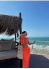 Kadın Mayo Kumaş Bağlamalı Crop Ve Maxi Boy Etek Ikili Takım