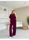 Kadın Modal Kumaş V Yaka Tişört Ve Bol Kesim Pantolon Ikili Takım