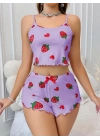 Kadın Mor Çilek desenli Şortlu Pijama Takımı 5061