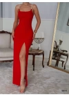 Kadın Omuz Askılı Derin Yırtmaç Detay Maxi Boy Elbise