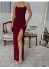 Kadın Omuz Askılı Derin Yırtmaç Detay Maxi Boy Elbise