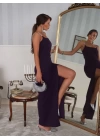Kadın Omuz Askılı Derin Yırtmaç Detay Maxi Boy Elbise