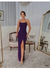 Kadın Omuz Askılı Derin Yırtmaç Detay Maxi Boy Elbise