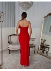 Kadın Omuz Askılı Derin Yırtmaç Detay Maxi Boy Elbise