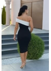 Kadın Omuz Dekolteli Arkası Büzgü Detay Midi Boy Elbise