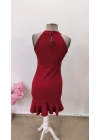 Kadın Omuzlardan Açık Halka Yakalı Fırfırlı Janjan Kısa Elbise