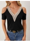 Kadın Omuzlardan Açık V Yakalı Viskon Bluz