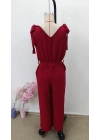 Kadın Omuzlardan Bağlamalı V Yakalı Beli Kuşaklı Aerobin Tulum