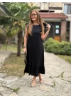 Kadın Omuzlardan Büzgülü Kayık Yaka Fırfırlı Janjan Krep Elbise