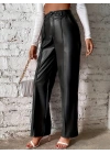 Kadın önden Fermuarlı Cepli Geniş Kesim Lame Deri Pantolon
