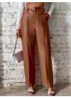 Kadın önden Fermuarlı Cepli Geniş Kesim Lame Deri Pantolon