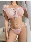 Kadın Pembe Bustiyer Külot Sexy Kostüm 2155