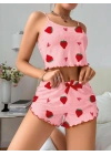 Kadın Pembe Çilek desenli Şortlu Pijama Takımı 5056