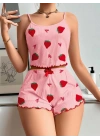 Kadın Pembe Çilek desenli Şortlu Pijama Takımı 5056