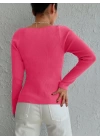 Kadın Pembe Dekolteli Kare Yaka Triko Bluz 2042