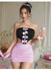 Kadın Pembe Etekli Fiyonk Detaylı Sexy Kostüm 2154