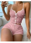 Kadın Pembe Kalpli Askılı Şortlu Pijama Takım 5009
