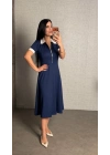 Kadın Polo Yaka Fermuar Detaylı Modal Midi Elbise