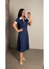 Kadın Polo Yaka Fermuar Detaylı Modal Midi Elbise