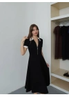 Kadın Polo Yaka Fermuar Detaylı Modal Midi Elbise