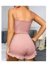 Kadın Pudra Dantel Detaylı Şortlu Gecelik Pijama Takımı 5015