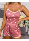 Kadın Pudra Kalp Desenli Seksi Gecelik Takım 5019