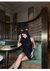 Kadın Pul Payet Kumaş Halter Yaka Mini Elbise