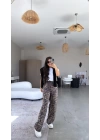Kadın Saten Kumaş Leopar Desenli Pantolon