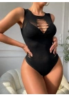 Kadın Sıfır Kol Göğüs, Sırt Ve Yanları Kesik Detay çıtçıtlı Viskon Bodysuit