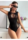 Kadın Sıfır Kol Göğüs, Sırt Ve Yanları Kesik Detay çıtçıtlı Viskon Bodysuit