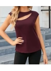 Kadın Sıfır Kol Pencere Detay Viskon T-shirt