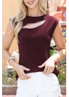 Kadın Sıfır Kol Pencere Detay Viskon T-shirt