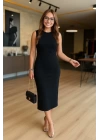 Kadın Sıfır Kol Sıfır Yaka Drape Detaylı Midi Janjan Krep Elbise