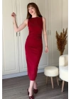 Kadın Sıfır Kol Sıfır Yaka Drape Detaylı Midi Janjan Krep Elbise
