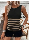 Kadın Sıfır Kol Yuvarlak Yaka şerit Detay Triko Bluz