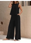 Kadın Sıfır Kollu Bisiklet Yaka Aerobin Bluz Ve Pantolon Ikili Takım