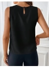 Kadın Sıfır Kollu Bisiklet Yaka önden Pileli Ithal Krep Bluz