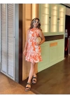 Kadın Sıfır Kollu Bisiklet Yakalı Fırfırlı Desenli Sofya Elbise