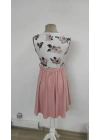 Kadın Sıfır Kollu V Yakalı çiçek Baskılı Beli Kuşaklı Dalgıç Elbise