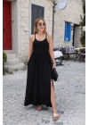 Kadın Sırttan çapraz Bağcıklı Yırtmaçlı Cepli Viskon Elbise